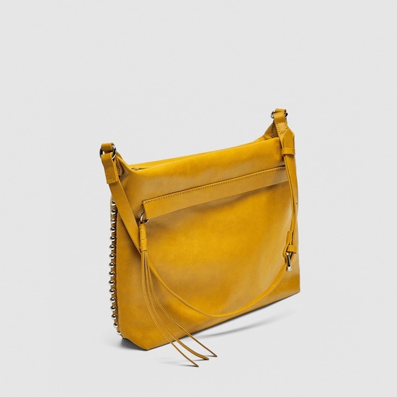 Zara Studded Bucket Shoulder Bag Fringe Yellow - Picture 5 of 8